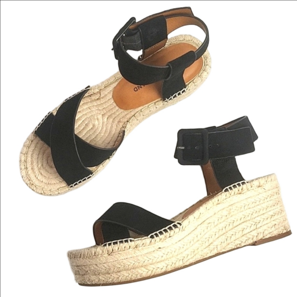 Lucky Brand Audrinah Black Suede Leather Ankle Strap Platform Espadrille… - Picture 2 of 16